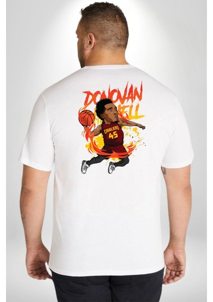 Donovan Mitchell Basketbol Karikatür Büyük Beden Beyaz Tişört Kadın Erkek Ünisex Sırt Baskılı fırsatları