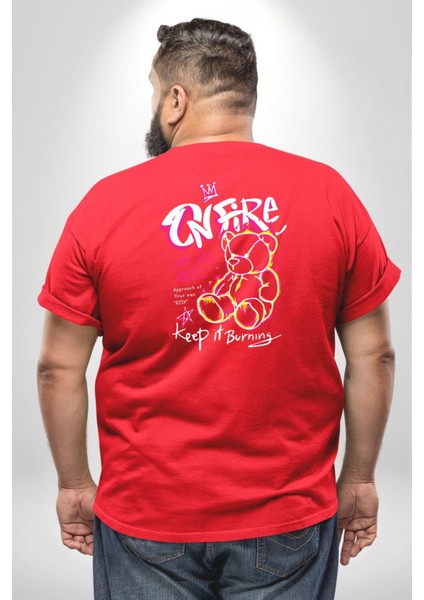 Yanmaya Devam Edecek Kadar Sıcak Büyük Beden Kırmızı Tişört Kadın Erkek Ünisex Sırt Baskılı