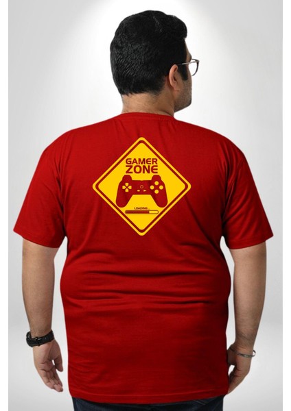 Game Oyun Alanı Büyük Beden Kırmızı Tişört Kadın Erkek Ünisex Sırt Baskılı