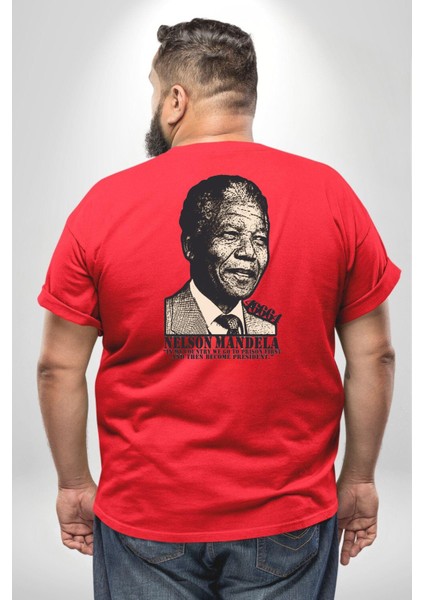 Nelson Mandela Büyük Beden Kırmızı Tişört Kadın Erkek Ünisex Sırt Baskılı