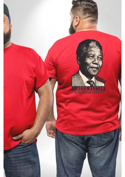 Nelson Mandela Büyük Beden Kırmızı Tişört Kadın Erkek Ünisex Sırt Baskılı fiyatları