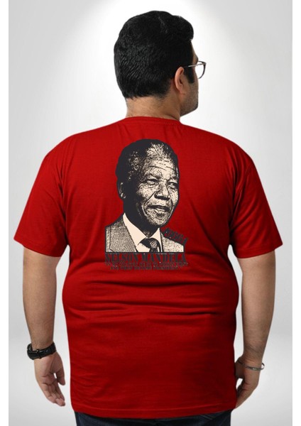 Nelson Mandela Büyük Beden Kırmızı Tişört Kadın Erkek Ünisex Sırt Baskılı fırsatları