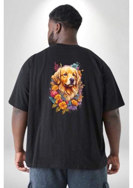 Golden Çiçekli Baby Face Büyük Beden Siyah Tişört Kadın Erkek Ünisex Sırt Baskılı