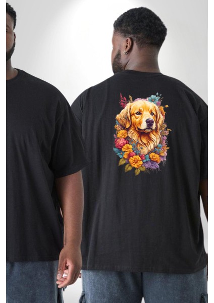 Golden Çiçekli Baby Face Büyük Beden Siyah Tişört Kadın Erkek Ünisex Sırt Baskılı fiyatları