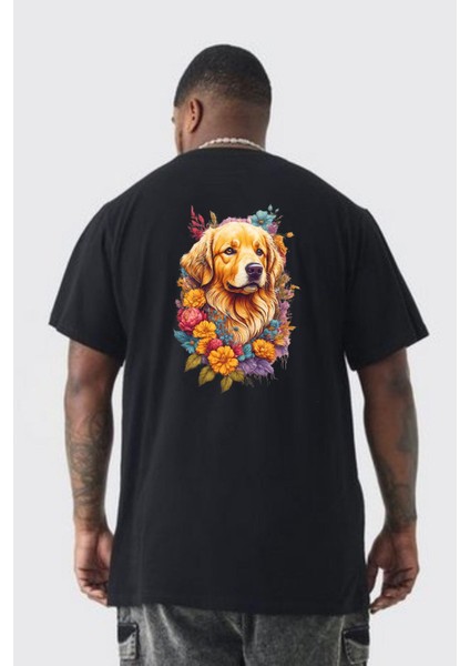 Golden Çiçekli Baby Face Büyük Beden Siyah Tişört Kadın Erkek Ünisex Sırt Baskılı fırsatları