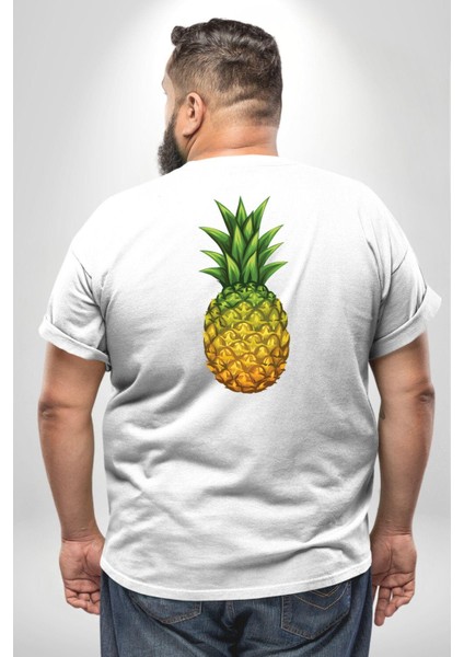 Ananas Meyve Büyük Beden Beyaz Tişört Kadın Erkek Ünisex Sırt Baskılı fırsatları