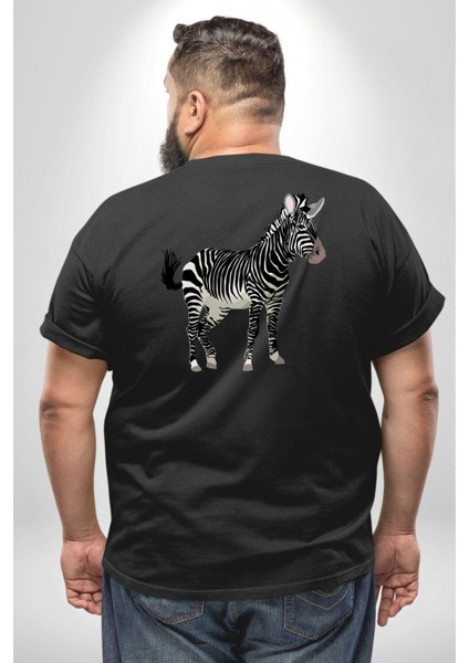 Zürafa Büyük Beden Siyah Tişört Kadın Erkek Ünisex Sırt Baskılı
