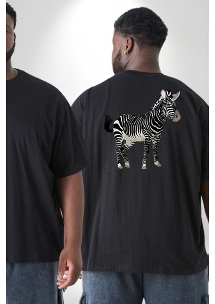 Zürafa Büyük Beden Siyah Tişört Kadın Erkek Ünisex Sırt Baskılı fiyatları