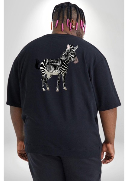 Zürafa Büyük Beden Siyah Tişört Kadın Erkek Ünisex Sırt Baskılı fırsatları