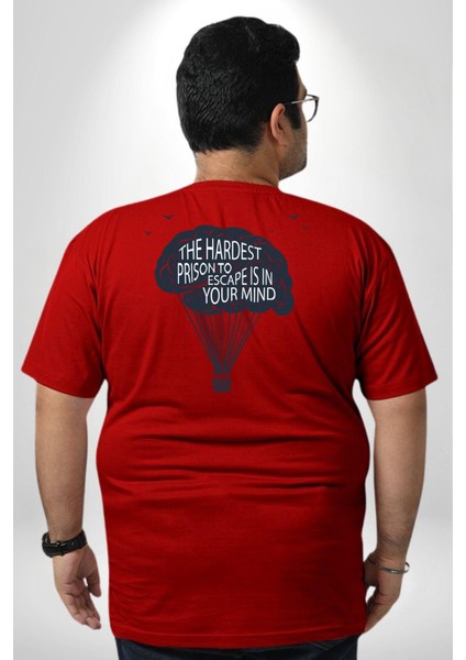 Aklınızdaki En Zor Hapisane Kaçışı Büyük Beden Kırmızı Tişört Kadın Erkek Ünisex Sırt Baskılı