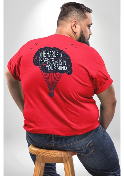 Aklınızdaki En Zor Hapisane Kaçışı Büyük Beden Kırmızı Tişört Kadın Erkek Ünisex Sırt Baskılı fırsatları