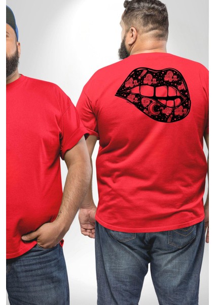 Ay Yıldız Dudak Bulut Dövme Büyük Beden Kırmızı Tişört Kadın Erkek Ünisex Sırt Baskılı fiyatları