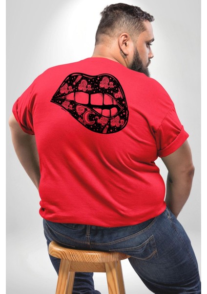 Ay Yıldız Dudak Bulut Dövme Büyük Beden Kırmızı Tişört Kadın Erkek Ünisex Sırt Baskılı fırsatları
