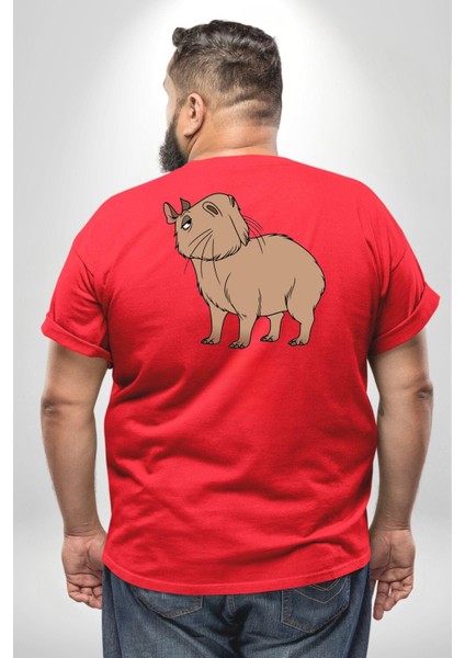 Chispi Büyük Beden Kırmızı Tişört Kadın Erkek Ünisex Sırt Baskılı