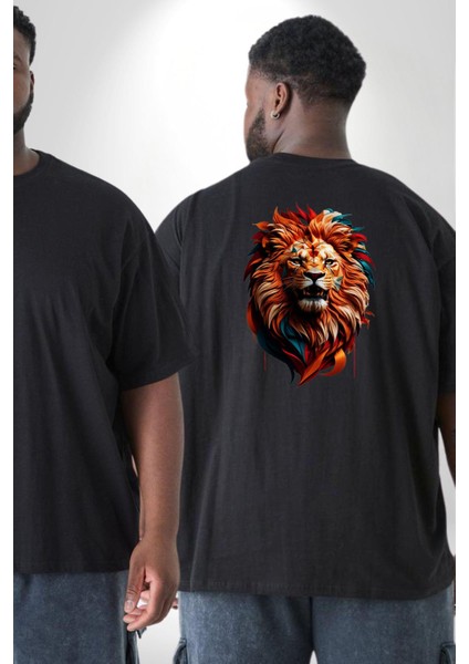 Renkli Kaplan Kükrüyor Büyük Beden Siyah Tişört Kadın Erkek Ünisex Sırt Baskılı fiyatları