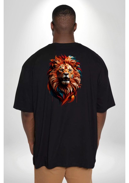 Renkli Kaplan Kükrüyor Büyük Beden Siyah Tişört Kadın Erkek Ünisex Sırt Baskılı fırsatları