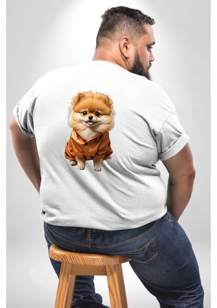 Teacup Pomernian Çeket Büyük Beden Beyaz Tişört Kadın Erkek Ünisex Sırt Baskılı