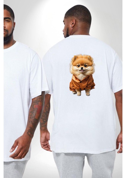 Teacup Pomernian Çeket Büyük Beden Beyaz Tişört Kadın Erkek Ünisex Sırt Baskılı fiyatları