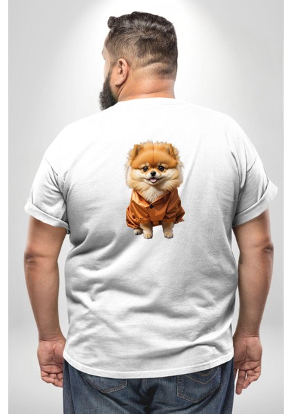 Teacup Pomernian Çeket Büyük Beden Beyaz Tişört Kadın Erkek Ünisex Sırt Baskılı fırsatları