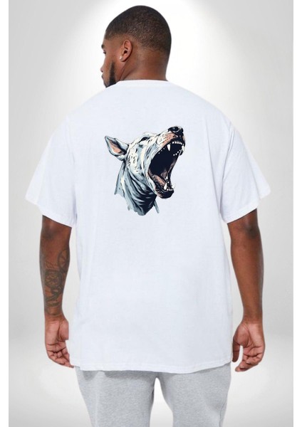 Bull Terier Köpek Havlama Büyük Beden Beyaz Tişört Kadın Erkek Ünisex Sırt Baskılı