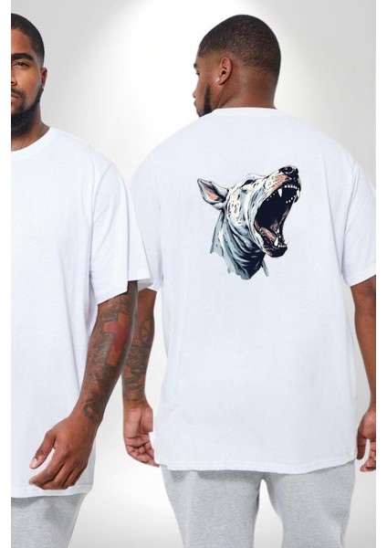 Bull Terier Köpek Havlama Büyük Beden Beyaz Tişört Kadın Erkek Ünisex Sırt Baskılı fiyatları