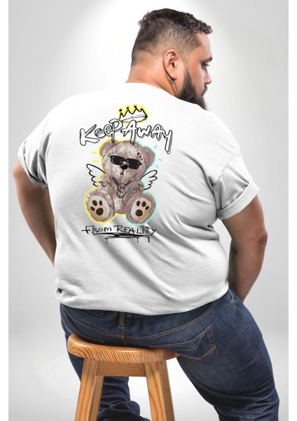 Gerçeklikten Uzak Tutun Büyük Beden Beyaz Tişört Kadın Erkek Ünisex Sırt Baskılı