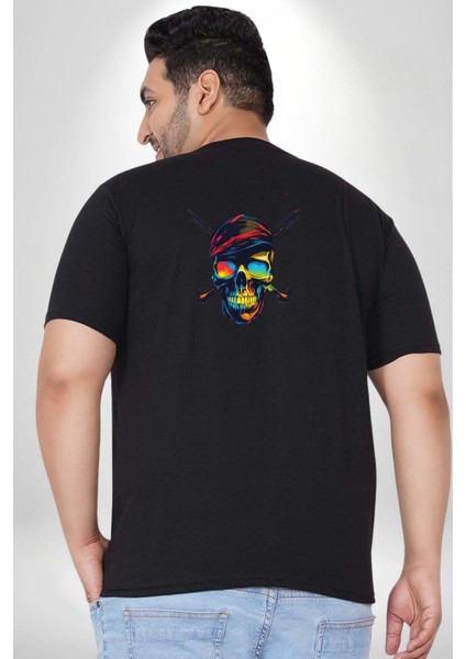 Korsan Kurukafa Büyük Beden Siyah Tişört Kadın Erkek Ünisex Sırt Baskılı