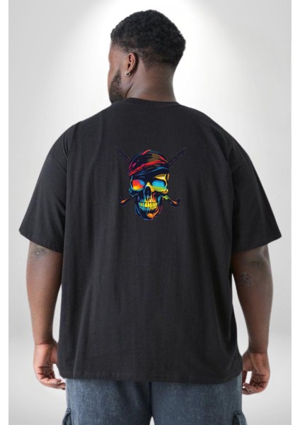 Korsan Kurukafa Büyük Beden Siyah Tişört Kadın Erkek Ünisex Sırt Baskılı fırsatları