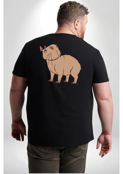 Chispi Büyük Beden Siyah Tişört Kadın Erkek Ünisex Sırt Baskılı