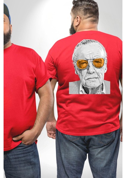 Stan Lee Büyük Beden Kırmızı Tişört Kadın Erkek Ünisex Sırt Baskılı fiyatları