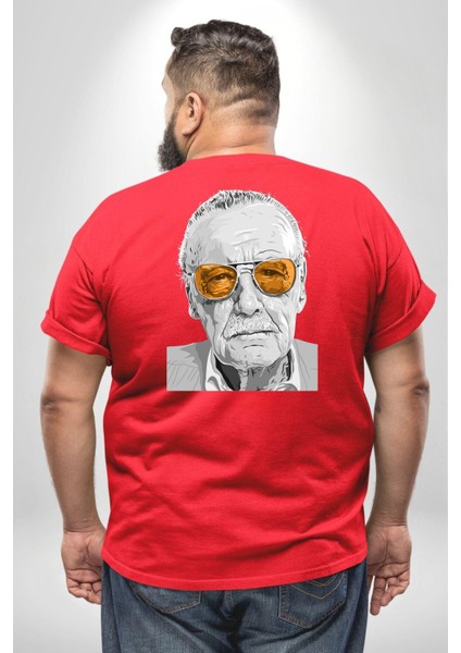 Stan Lee Büyük Beden Kırmızı Tişört Kadın Erkek Ünisex Sırt Baskılı fırsatları