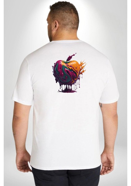 Yağlı Boya Elma Büyük Beden Beyaz Tişört Kadın Erkek Ünisex Sırt Baskılı fırsatları