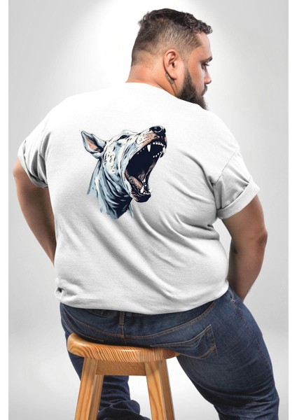 Bull Terier Köpek Havlama Büyük Beden Beyaz Tişört Kadın Erkek Ünisex Sırt Baskılı fırsatları