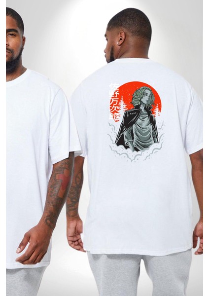 Tokyo Revengers Mikey Red Moon Büyük Beden Beyaz Tişört Kadın Erkek Ünisex Sırt Baskılı fiyatları