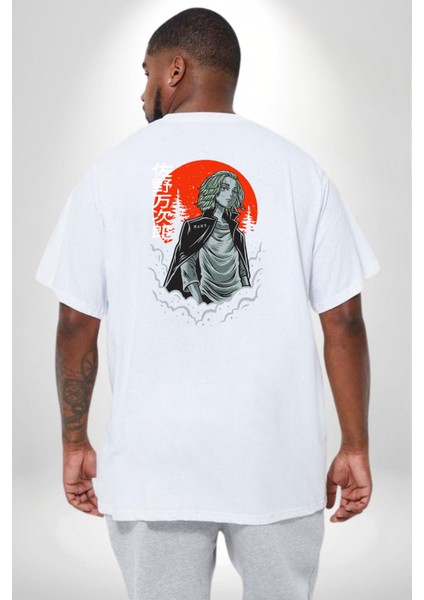 Tokyo Revengers Mikey Red Moon Büyük Beden Beyaz Tişört Kadın Erkek Ünisex Sırt Baskılı fırsatları