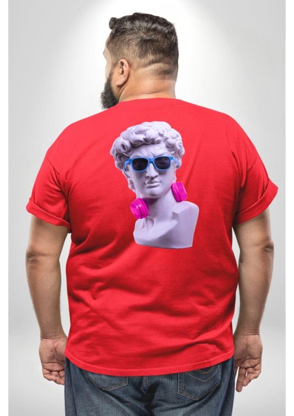 Kulaklık Gözlük Pop Art Heykel Büyük Beden Kırmızı Tişört Kadın Erkek Ünisex Sırt Baskılı fırsatları
