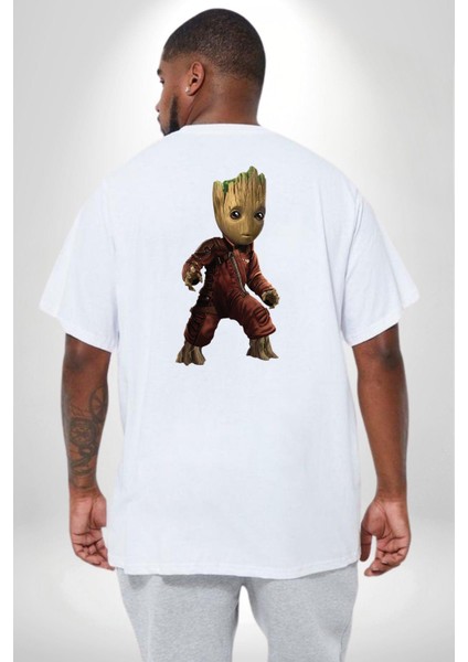 Bebek Groot Guardians Galaxy Büyük Beden Beyaz Tişört Kadın Erkek Ünisex Sırt Baskılı