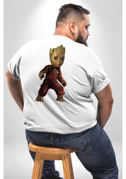 Bebek Groot Guardians Galaxy Büyük Beden Beyaz Tişört Kadın Erkek Ünisex Sırt Baskılı fırsatları