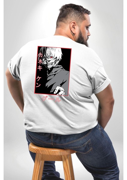 Kaneki Ken Kuma Japon Anime Şeytan Büyük Beden Beyaz Tişört Kadın Erkek Ünisex Sırt Baskılı