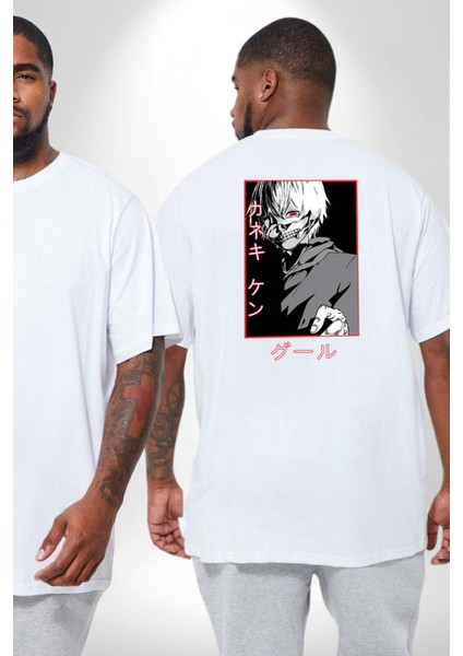 Kaneki Ken Kuma Japon Anime Şeytan Büyük Beden Beyaz Tişört Kadın Erkek Ünisex Sırt Baskılı fiyatları