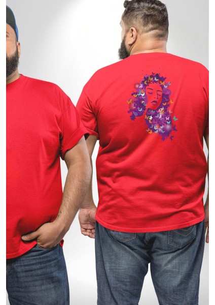 Kelebekler Kanser Günü Ve Kadınlar Günü Büyük Beden Kırmızı Tişört Kadın Erkek Ünisex Sırt Baskılı fiyatları