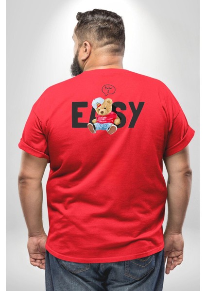 Teddy Boşver Tasarımı Büyük Beden Kırmızı Tişört Kadın Erkek Ünisex Sırt Baskılı fırsatları