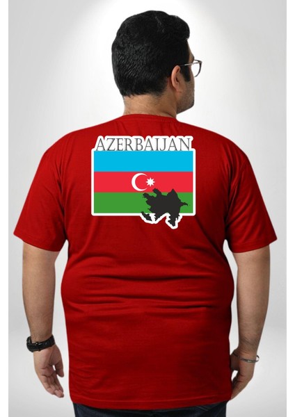 Azerbeycan Bayrak Ülke Büyük Beden Kırmızı Tişört Kadın Erkek Ünisex Sırt Baskılı