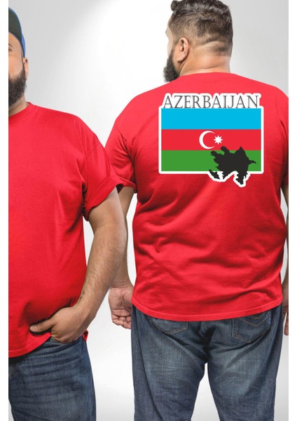 Azerbeycan Bayrak Ülke Büyük Beden Kırmızı Tişört Kadın Erkek Ünisex Sırt Baskılı fiyatları