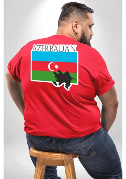 Azerbeycan Bayrak Ülke Büyük Beden Kırmızı Tişört Kadın Erkek Ünisex Sırt Baskılı fırsatları