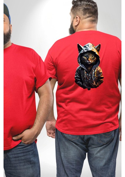 Hip Hop Gençlik Kedi Çeket Büyük Beden Kırmızı Tişört Kadın Erkek Ünisex Sırt Baskılı fiyatları