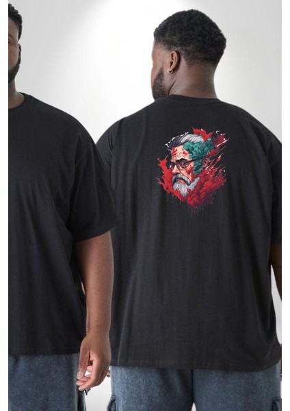 Santa Cool Gözlüklü Büyük Beden Siyah Tişört Kadın Erkek Ünisex Sırt Baskılı fiyatları