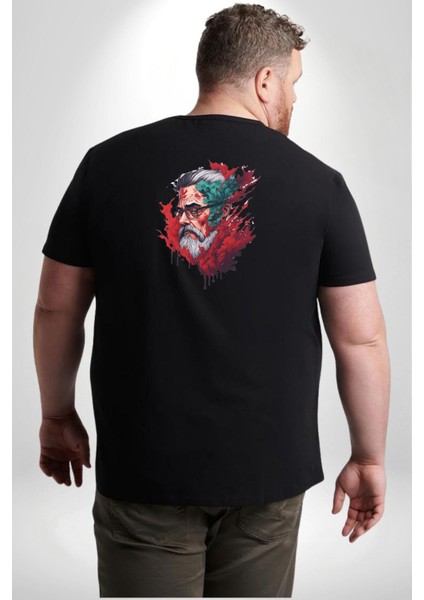 Santa Cool Gözlüklü Büyük Beden Siyah Tişört Kadın Erkek Ünisex Sırt Baskılı fırsatları