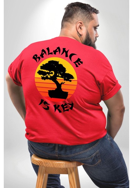Karete Çocuk Bonsai Büyük Beden Kırmızı Tişört Kadın Erkek Ünisex Sırt Baskılı