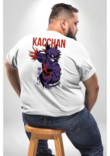 Kasuki Bakugo Anime Büyük Beden Beyaz Tişört Kadın Erkek Ünisex Sırt Baskılı